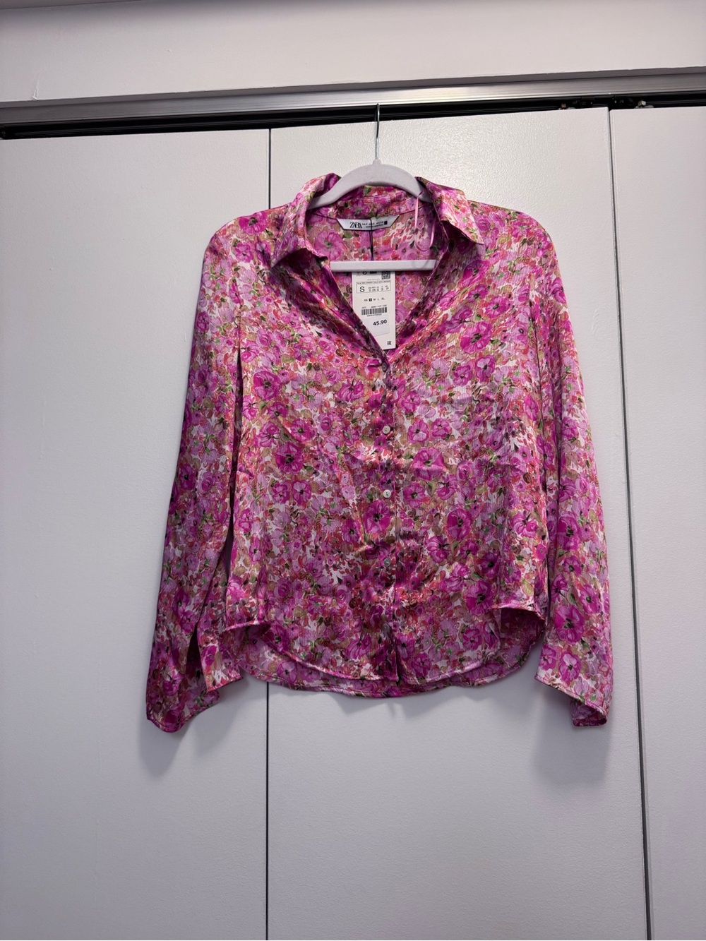 Zara Pink Floral Silk Blouse Buttondown